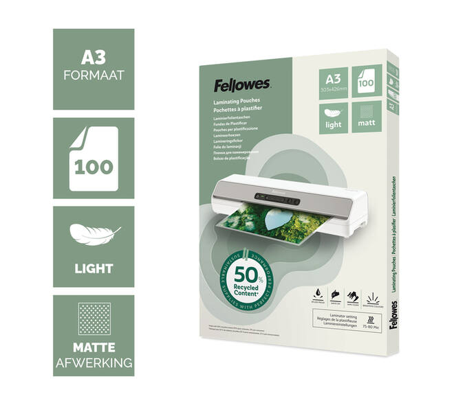 Lamineerhoes Fellowes A3 light 50% gerecycled mat 100stuks