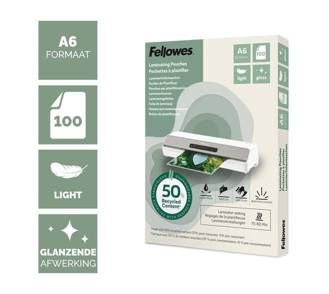 Lamineerhoes Fellowes A6 light 50% gerecycled glans 100stuks