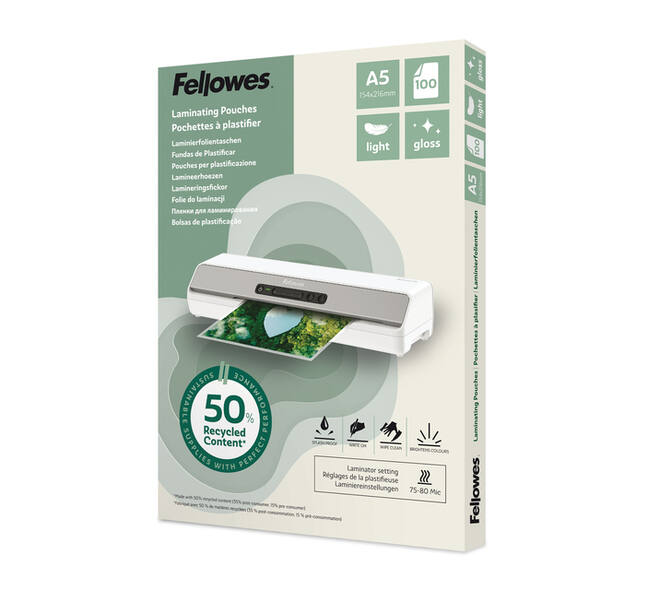 Lamineerhoes Fellowes A5 light 50% gerecycled glans 100stuks