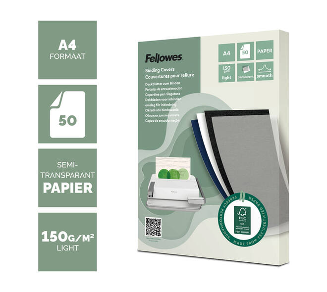 Voorblad Fellowes A4 FSC translucent papier 150gram 50vel