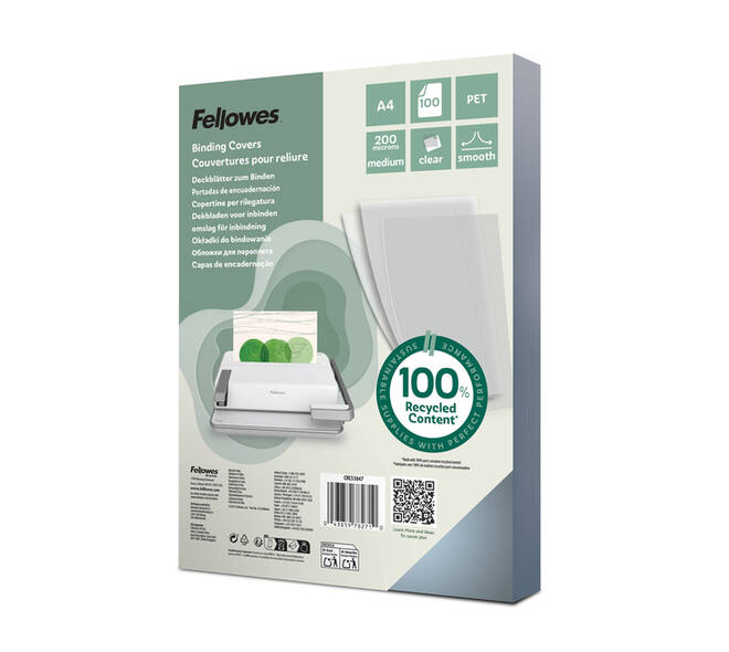 Voorblad Fellowes A4 PET 200micron recycled 100 stuks