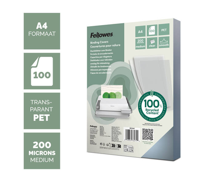 Voorblad Fellowes A4 PET 200micron recycled 100 stuks