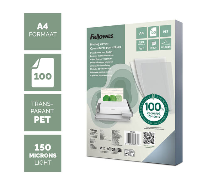 Voorblad Fellowes A4 PET 150micron recycled 100 stuks