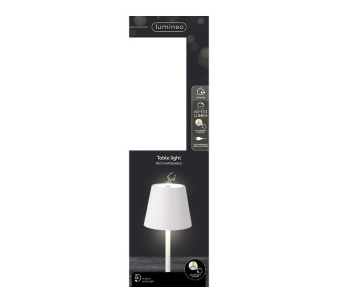 Tafellamp Lumineo led oplaadbaar steady buiten wit