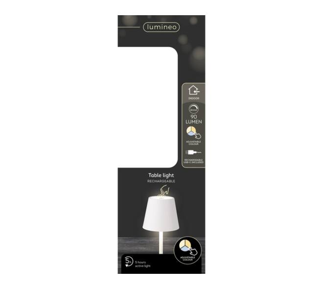 Tafellamp Lumineo led oplaadbaar steady binnen wit