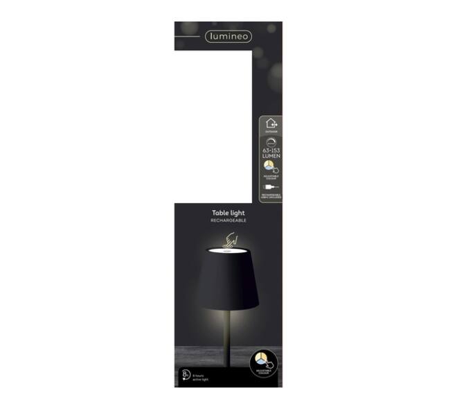 Tafellamp Lumineo led oplaadbaar steady buiten zwart