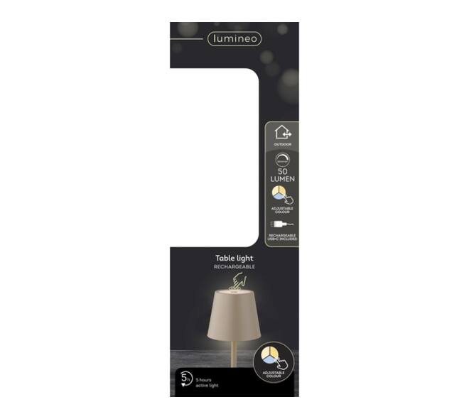 Tafellamp Lumineo led oplaadbaar steady binnen bruin