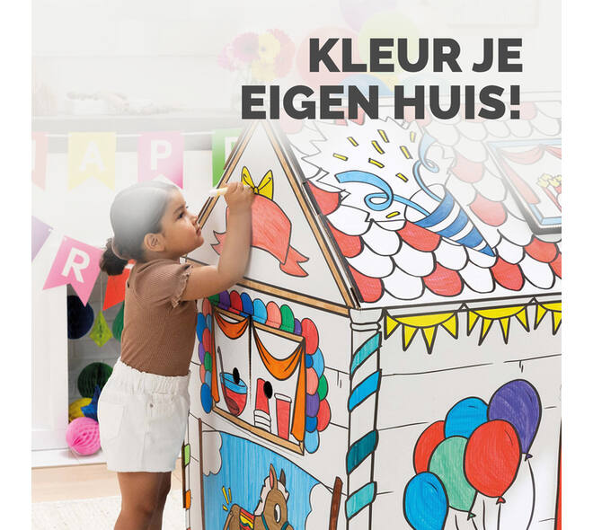 Kartonnen speelhuis XL Verjaardag Bankers Box Play inkleurbaar