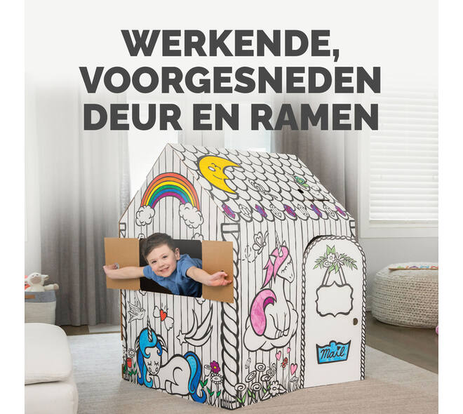 Kartonnen speelhuis XL Eenhoorn Bankers Box Play inkleurbaar
