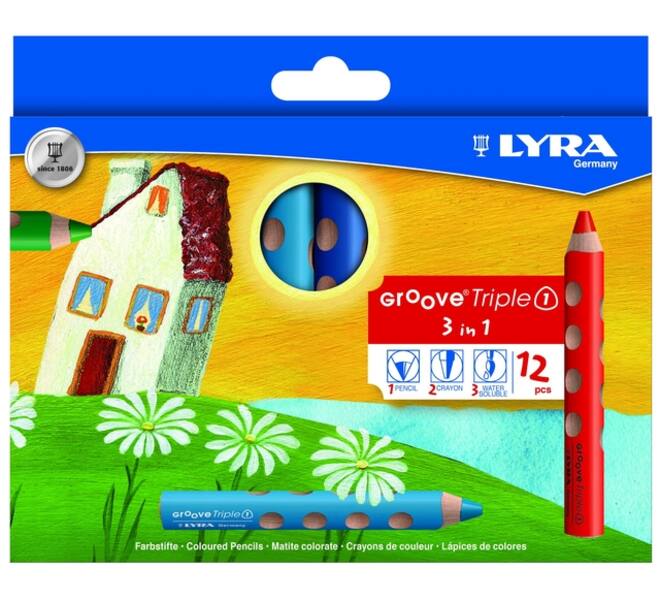 Kleurpotlood LYRA Groove Triple One extra dik set à 12 kleuren