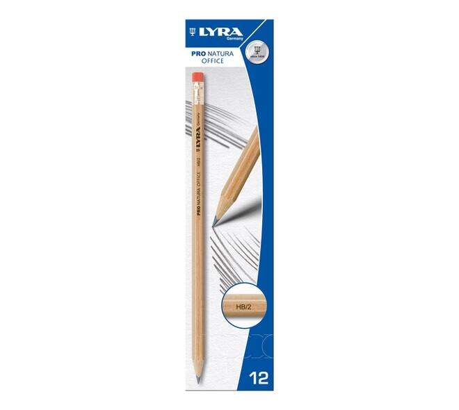 Potlood LYRA Pro Natura Office HB met gum set à 12 stuks grijs