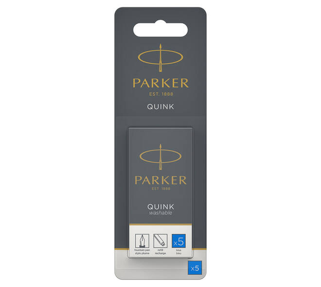 Inktpatroon Parker Quink uitwasbaar blauw blister à 5 stuks