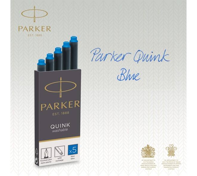 Inktpatroon Parker Quink uitwasbaar blauw blister à 5 stuks