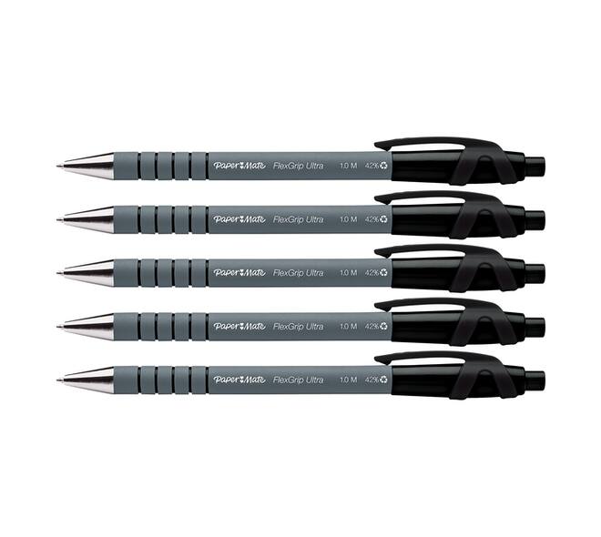 Balpen Paper Mate Flexgrip Ultra medium zwart blister à 5 stuks