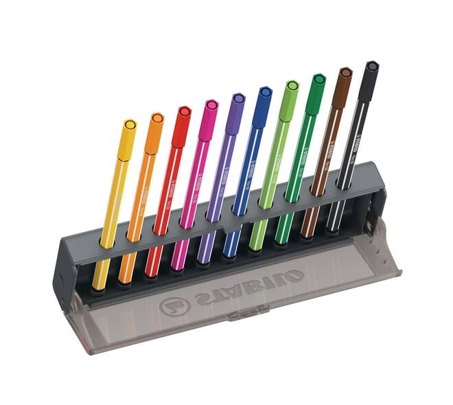 Viltstift STABILO Pen 68 medium clickset à 10 kleuren