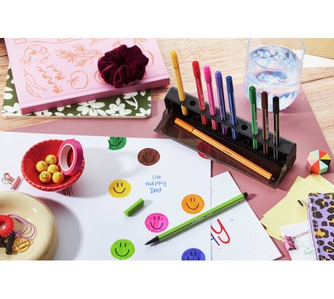 Viltstift STABILO Pen 68 medium clickset à 10 kleuren