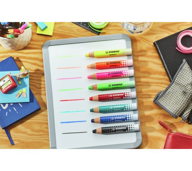Whiteboardpotlood STABILO MARKdry etui à 4 neon kleuren