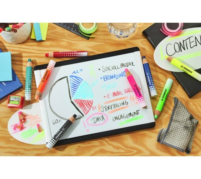 Whiteboardpotlood STABILO MARKdry etui à 4 neon kleuren