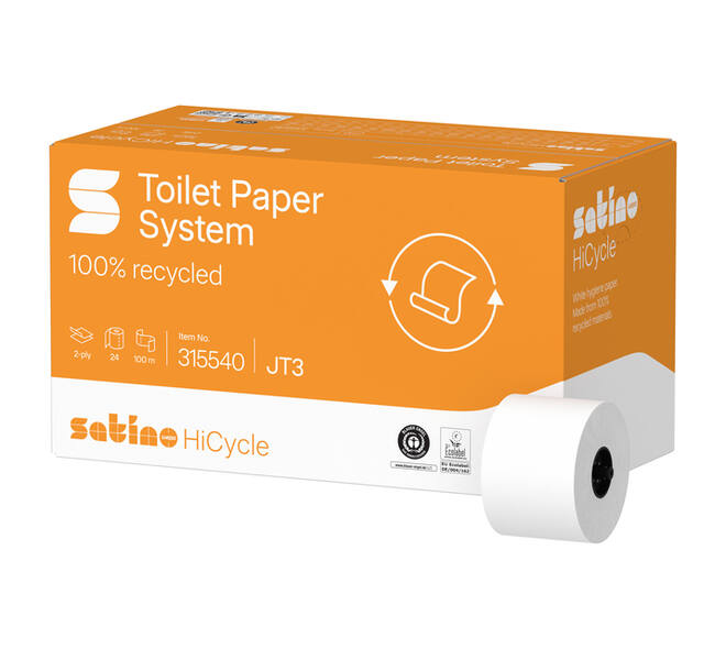 Toiletpapier Satino JT3 HiCycle systeemrol 2-laags 24x100m wit 315540