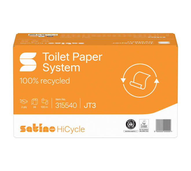 Toiletpapier Satino JT3 HiCycle systeemrol 2-laags 24x100m wit 315540