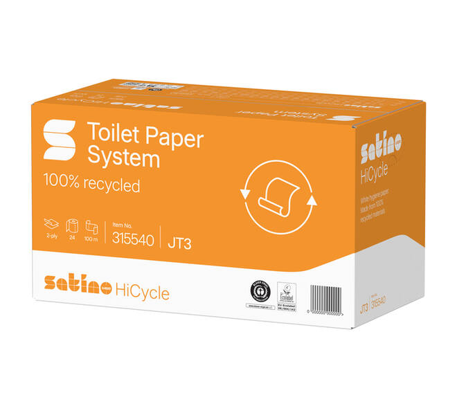 Toiletpapier Satino JT3 HiCycle systeemrol 2-laags 24x100m wit 315540