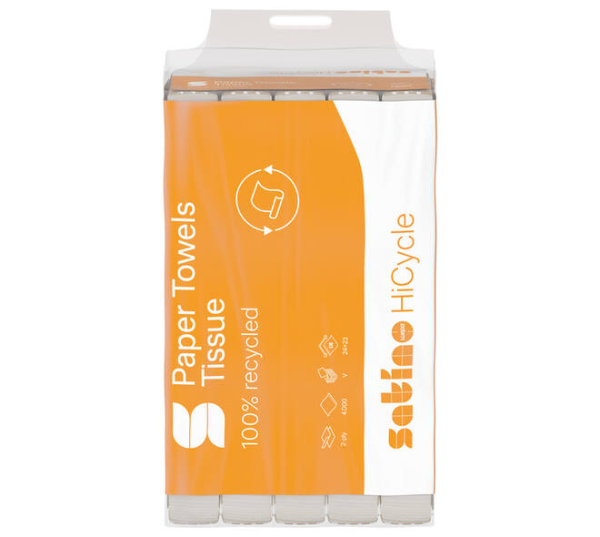 Handdoek Satino PT3 HiCycle v-vouw 2-laags 240x230mm 20x200 vel wit 278720