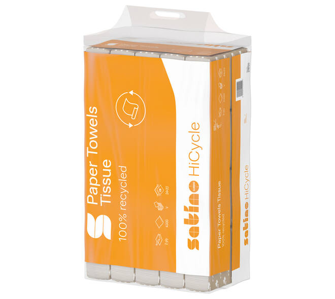 Handdoek Satino PT3 HiCycle v-vouw 2-laags 240x230mm 20x200 vel wit 278720