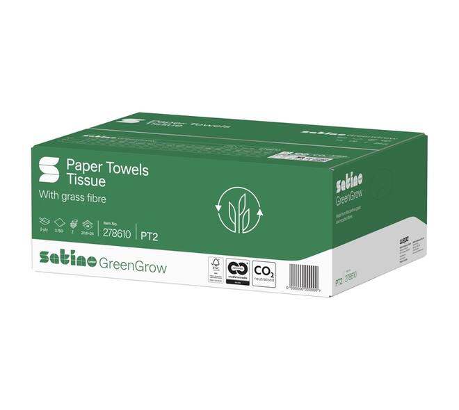 Handdoek Satino PT2 GreenGrow z-vouw 2-laags 206x240mm 25x150 vel naturel 278610