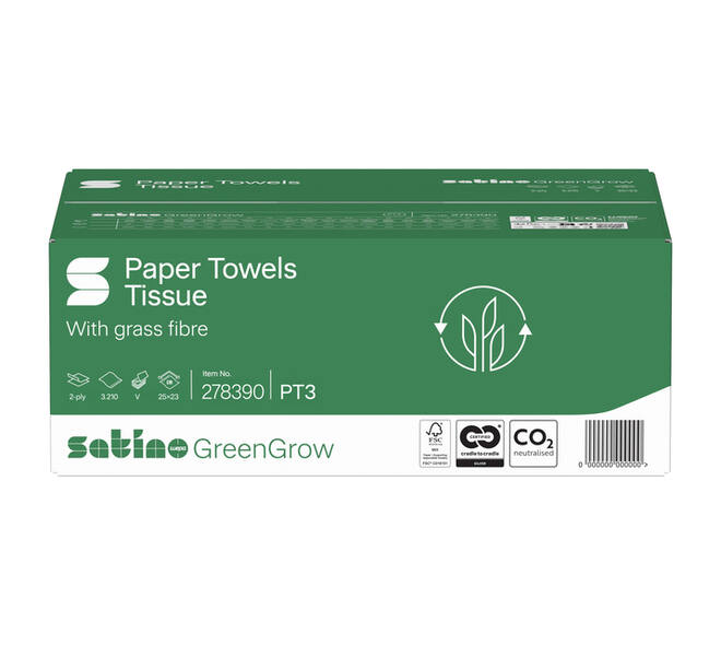 Handdoek Satino PT3 GreenGrow v-vouw 2-laags 250x230mm 15x214 vel naturel 278390