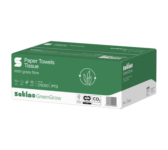 Handdoek Satino PT3 GreenGrow v-vouw 2-laags 250x230mm 15x214 vel naturel 278390