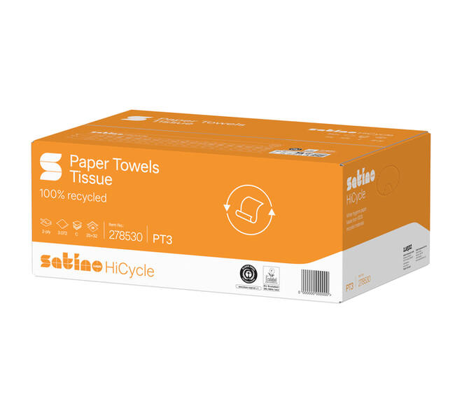 Handdoek Satino PT3 HiCycle c-vouw 2-laags 250x320mm 24x128 vel wit 278530