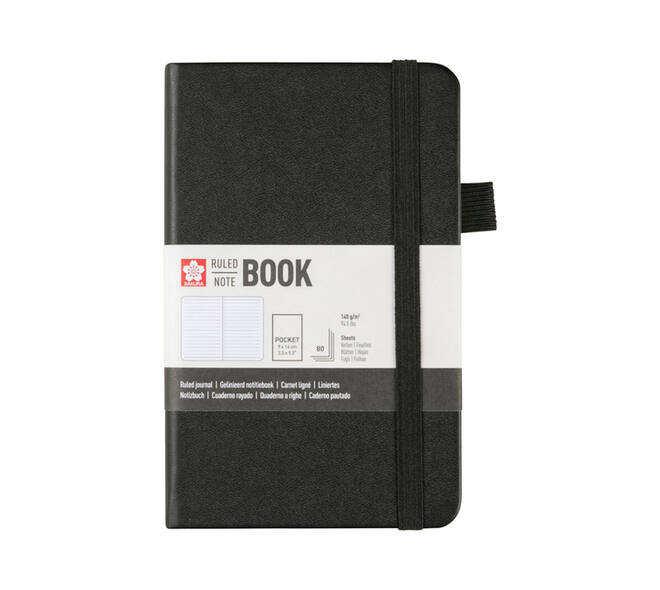 Notitieboek Sakura pocket 90x140mm lijn hard cover zwart