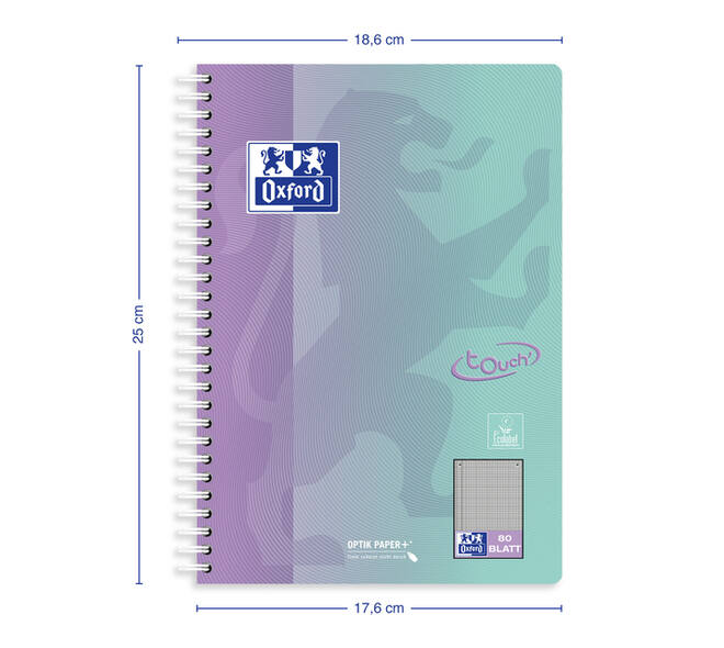 Spiraalblok Oxford Touch B5 geruit 5mm160 pagina's assorti