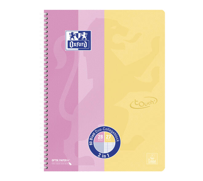 Collegeblok Oxford Touch duo A4+lijn/ruit 5mm 160 pagina's