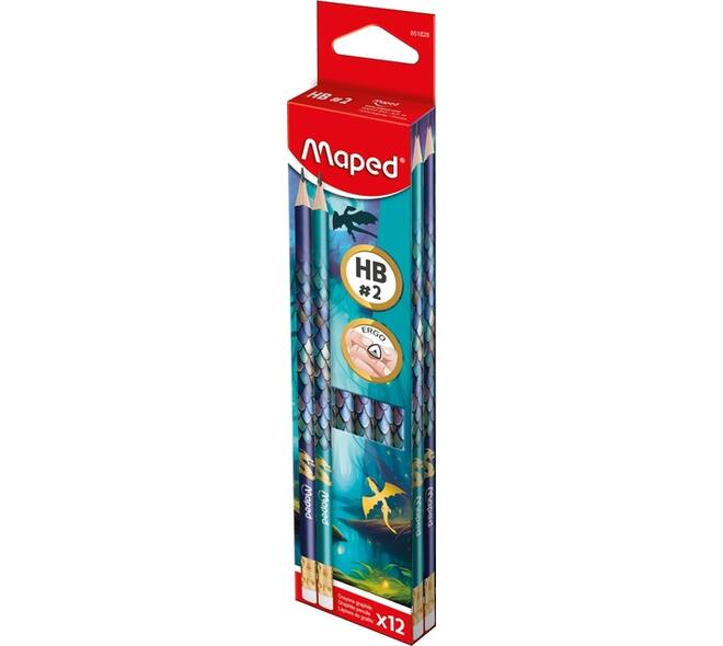 Potlood Maped Dragon HB met gum set à 12 stuks assorti