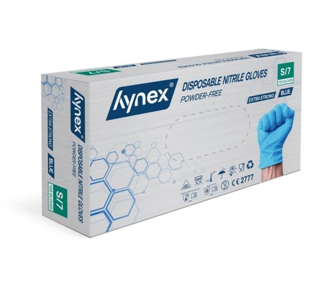 Handschoen Hynex nitril extra sterk S blauw 5gr 100 stuks