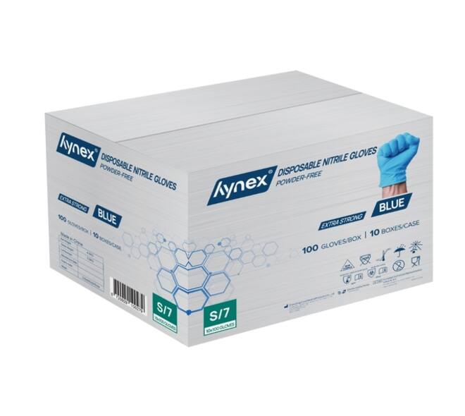 Handschoen Hynex nitril extra sterk S blauw 5gr 100 stuks