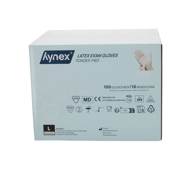 Handschoen Hynex latex L wit 5g 100 stuks