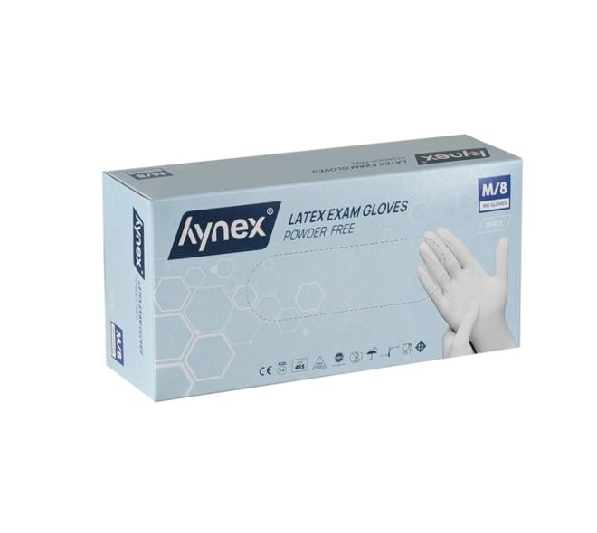 Handschoen Hynex latex M wit 5gr 100 stuks