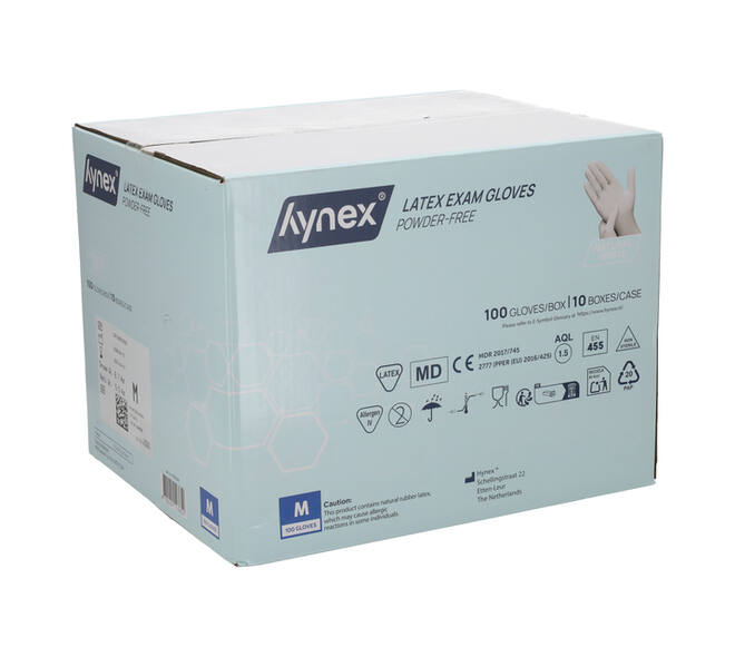 Handschoen Hynex latex M wit 5gr 100 stuks