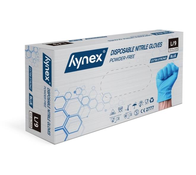 Handschoen Hynex nitril L blauw 5gr extra sterk 100 stuks