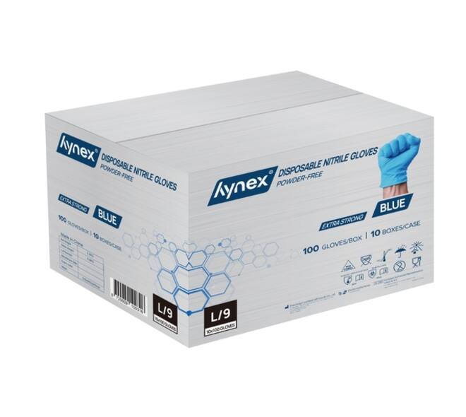 Handschoen Hynex nitril L blauw 5gr extra sterk 100 stuks