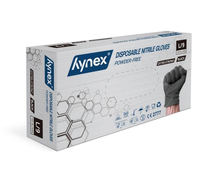 Handschoen Hynex nitril L zwart 5gr extra sterk 100 stuks