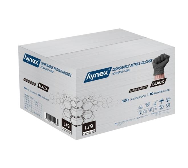 Handschoen Hynex nitril L zwart 5gr extra sterk 100 stuks