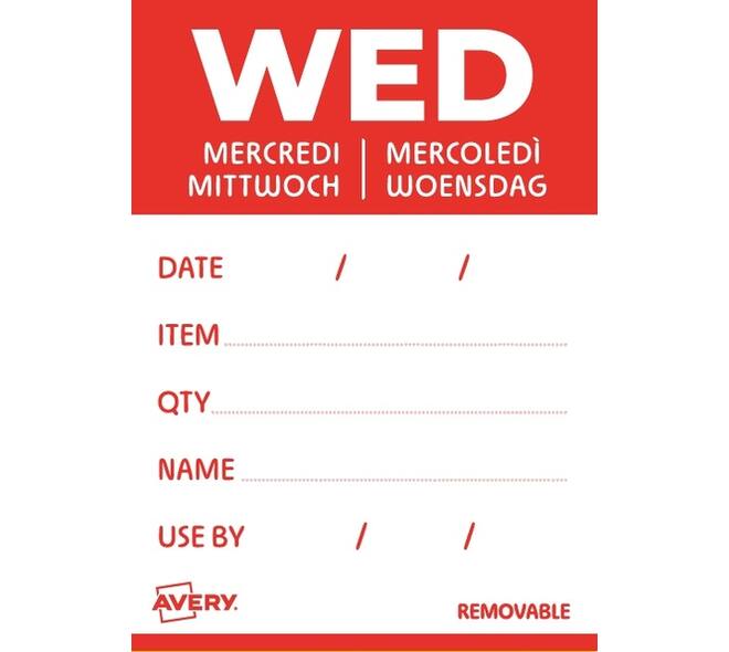 Etiket Avery HACCP woensdag-rood 40x56mm 500 stuks