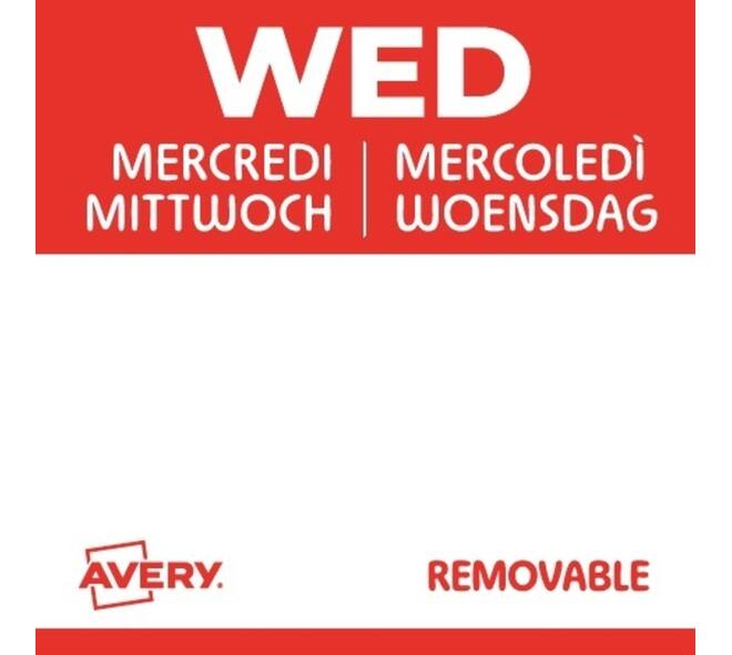 Etiket Avery HACCP woensdag-rood 25x25mm 1000 stuks