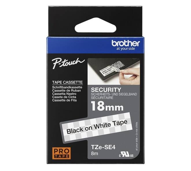 Labeltape Brother P-touch TZe-SE4 veiligheidstape 18mm zwart op wit