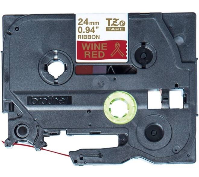 Labeltape Brother P-touch TZe-RW54 24mm goud op wijnrood