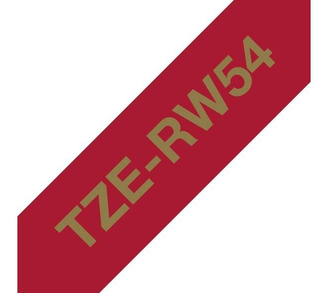 Labeltape Brother P-touch TZe-RW54 24mm goud op wijnrood