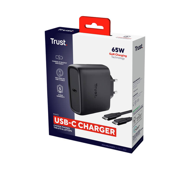 Oplader Trust Maxo 65W USB-C GAN zwart